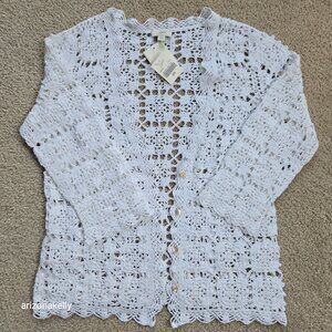 NWT Crochet Linen Cotton Cardigan J. Jill Hand Crochet XS